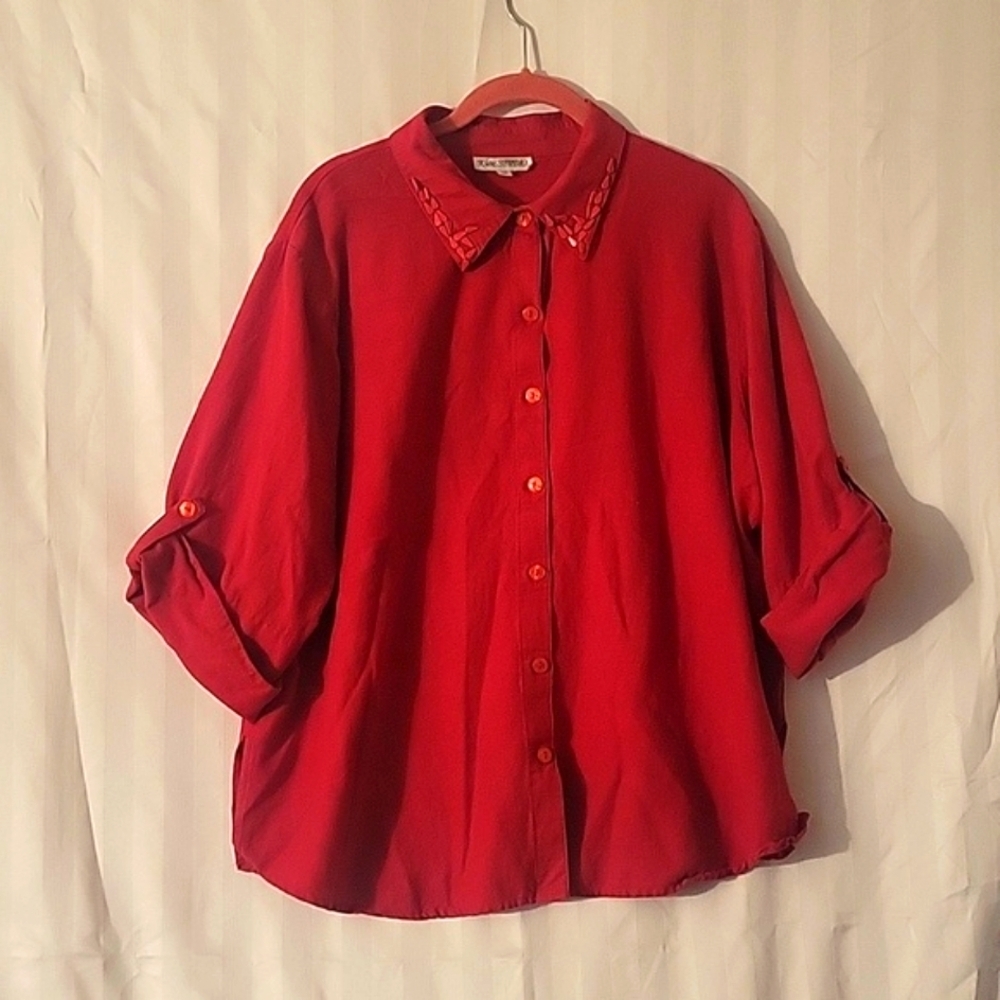 Kloz Studio, Womans Red Button Down Blouse, Size: 2X